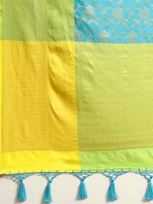 Silk Land  teal  woven design art silk saree  5