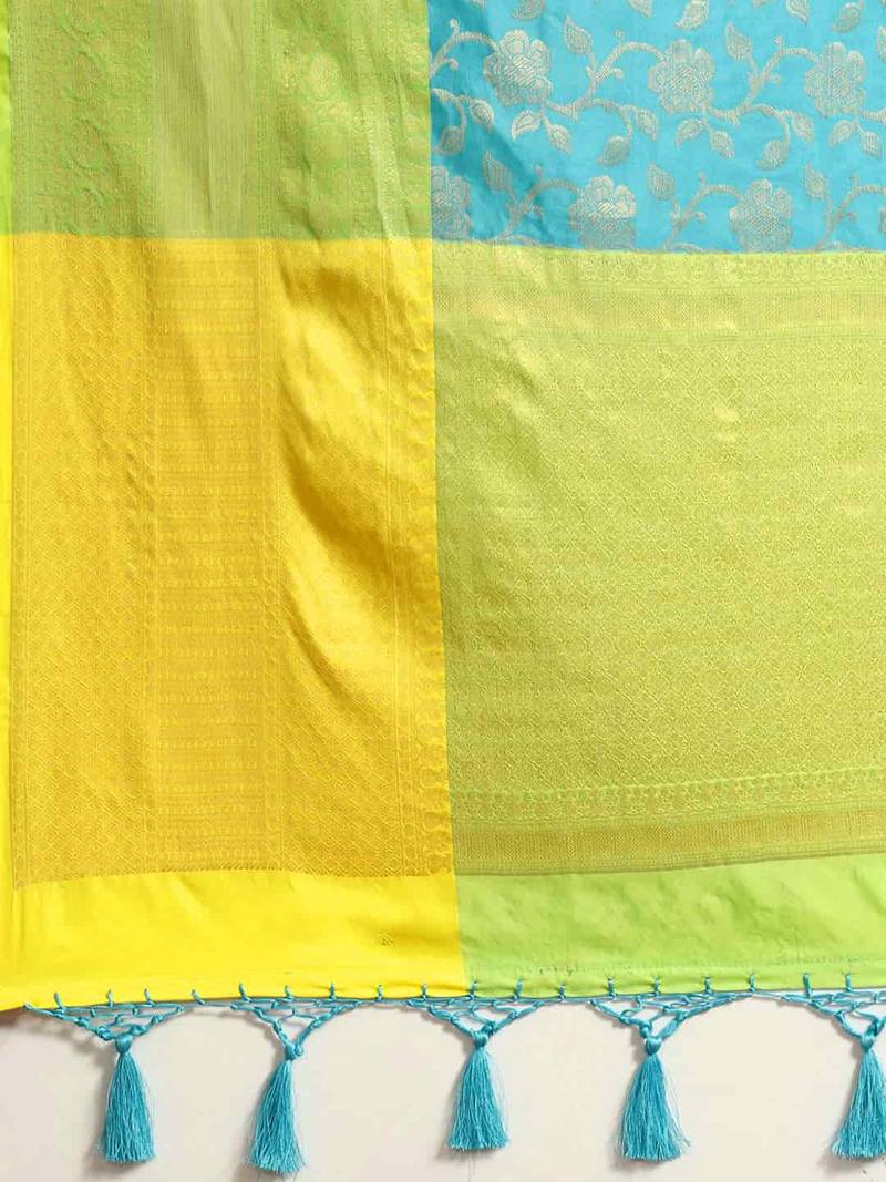 Silk Land  teal  woven design art silk saree 