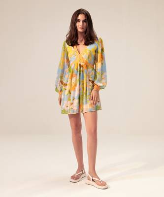 Light blue iris floral printed short dress 1