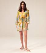 Light blue iris floral printed short dress