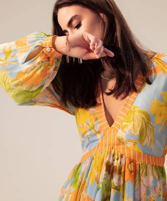 Light blue iris floral printed short dress 3