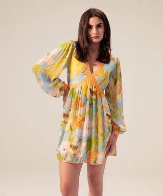Light blue iris floral printed short dress 4