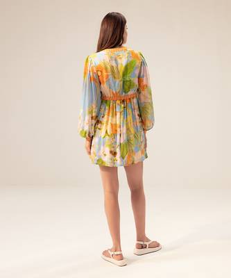 Light blue iris floral printed short dress 5