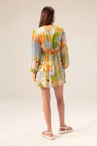 Light blue iris floral printed short dress