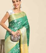 Silk Land  Green  Woven Design Art Silk Saree 