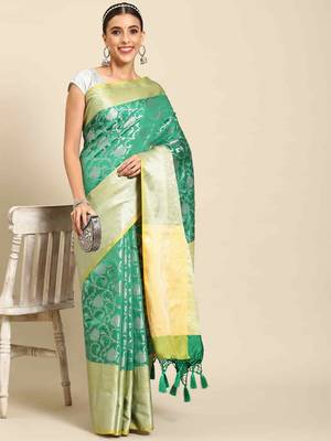 Silk Land  Green  Woven Design Art Silk Saree  2