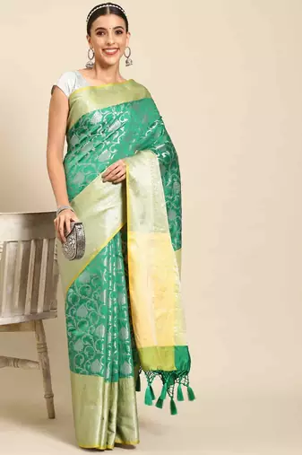 Silk Land  Green  Woven Design Art Silk Saree 