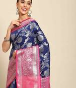 Silk Land  Navy Blue  Woven Design Art Silk Saree 