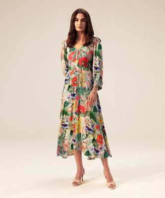 Green multicolored eden floral printed midi dress 1
