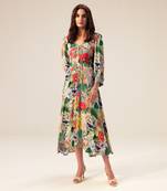 Green multicolored eden floral printed midi dress