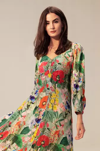 Green multicolored eden floral printed midi dress