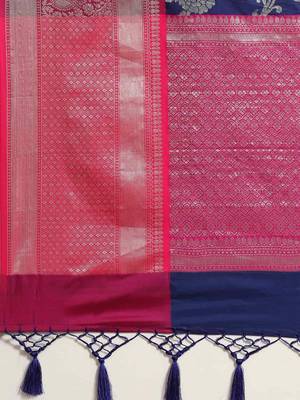 Silk Land  Navy Blue  Woven Design Art Silk Saree  5