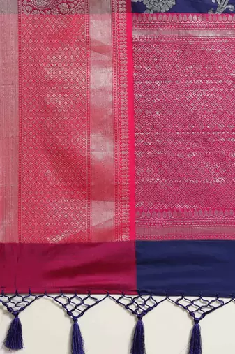 Silk Land  Navy Blue  Woven Design Art Silk Saree 