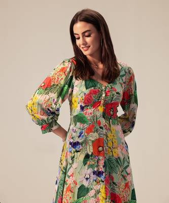 Green multicolored eden floral printed midi dress 3