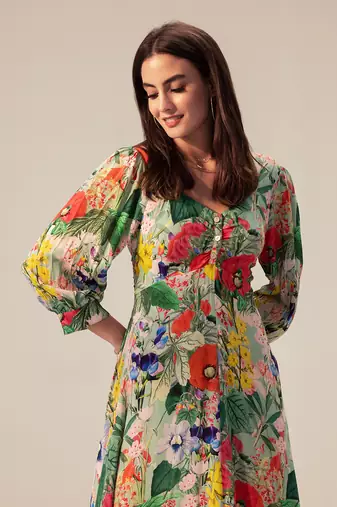 Green multicolored eden floral printed midi dress