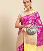 Silk Land  Pink  Woven Design Art Silk Saree 
