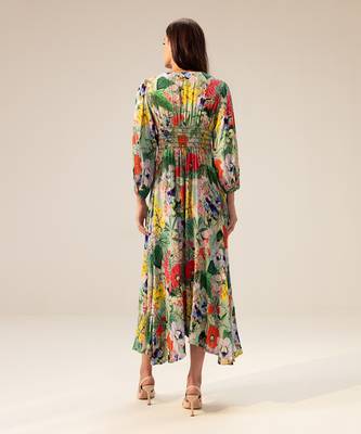 Green multicolored eden floral printed midi dress 4
