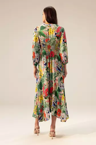 Green multicolored eden floral printed midi dress