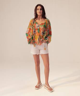 Orange multicolored eden floral printed top 1