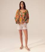 Orange multicolored eden floral printed top
