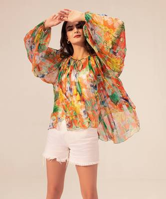 Orange multicolored eden floral printed top 2