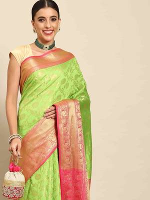 Silk Land  Green  Woven Design Art Silk Saree  1