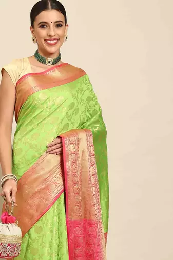 Silk Land  Green  Woven Design Art Silk Saree 