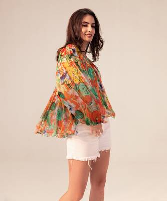 Orange multicolored eden floral printed top 3