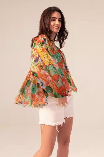 Orange multicolored eden floral printed top