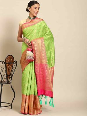 Silk Land  Green  Woven Design Art Silk Saree  2