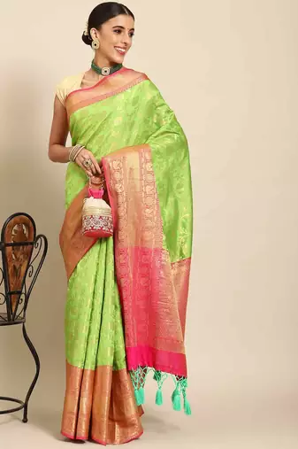 Silk Land  Green  Woven Design Art Silk Saree 