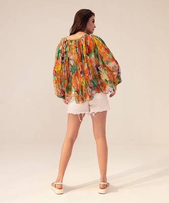 Orange multicolored eden floral printed top 4