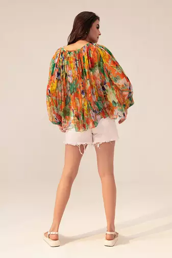 Orange multicolored eden floral printed top