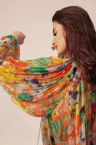 Orange multicolored eden floral printed top
