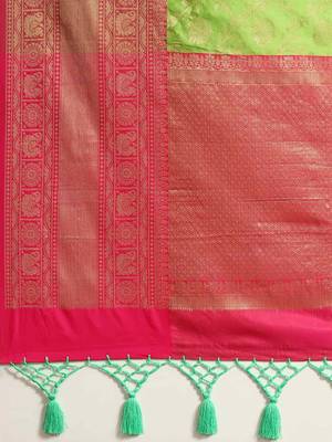 Silk Land  Green  Woven Design Art Silk Saree  5