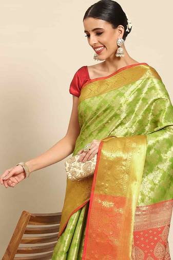 Silk Land  Green  Woven Design Brocade Saree 