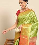 Silk Land  Green  Woven Design Brocade Saree 