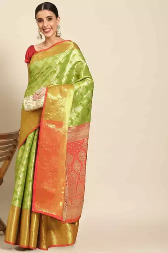 Silk Land  Green  Woven Design Brocade Saree 