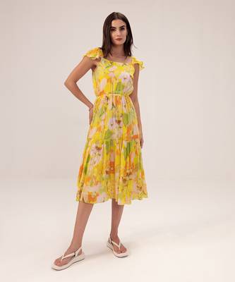 Yellow ahana floral printed midi dress 1