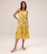 Yellow ahana floral printed midi dress