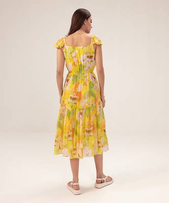 Yellow ahana floral printed midi dress 2
