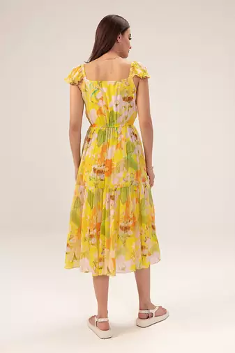 Yellow ahana floral printed midi dress
