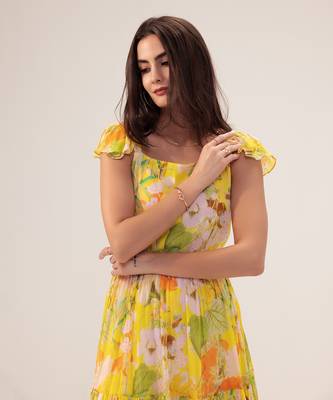 Yellow ahana floral printed midi dress 3