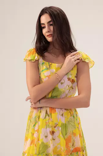 Yellow ahana floral printed midi dress