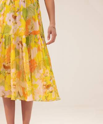 Yellow ahana floral printed midi dress 4