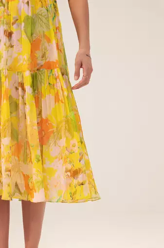 Yellow ahana floral printed midi dress