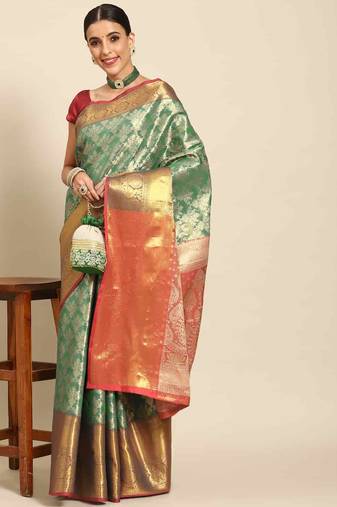 Silk Land  Teal  Woven Design Brocade Saree 