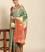 Silk Land  Teal  Woven Design Brocade Saree 