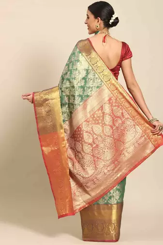 Silk Land  Teal  Woven Design Brocade Saree 