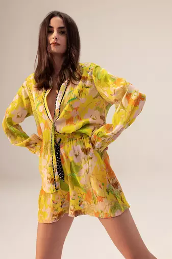 Yellow ahana floral printed co-ord set